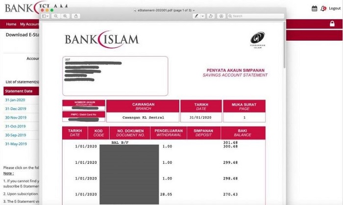 penyata online bank islam